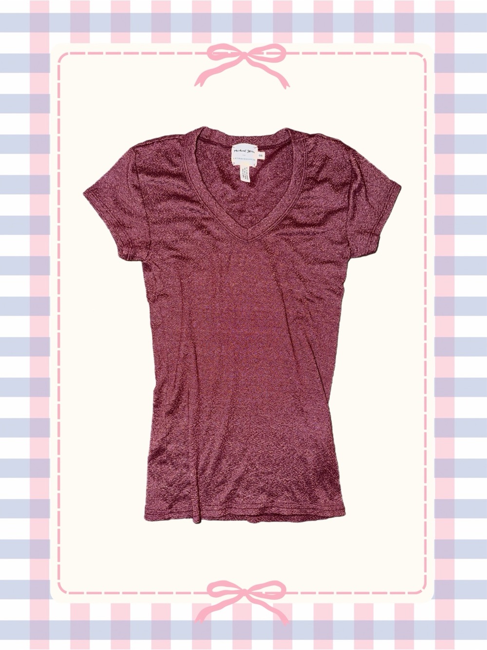 Anthropologie Women's V-Neck Short Sleeve Tee - Plum